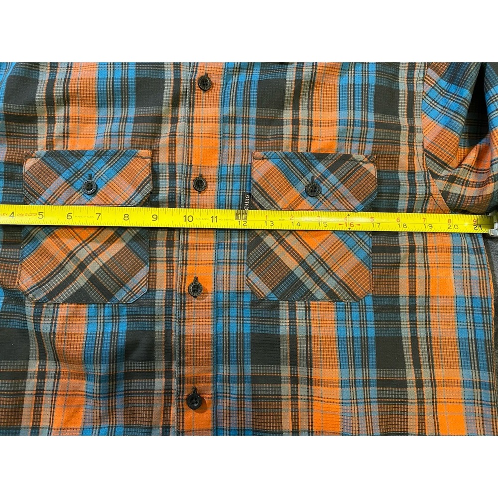 Harley Davidson Men M Performance Plaid Shirt Long Sleeve Orange Blue Back Logo - Picture 7 of 9